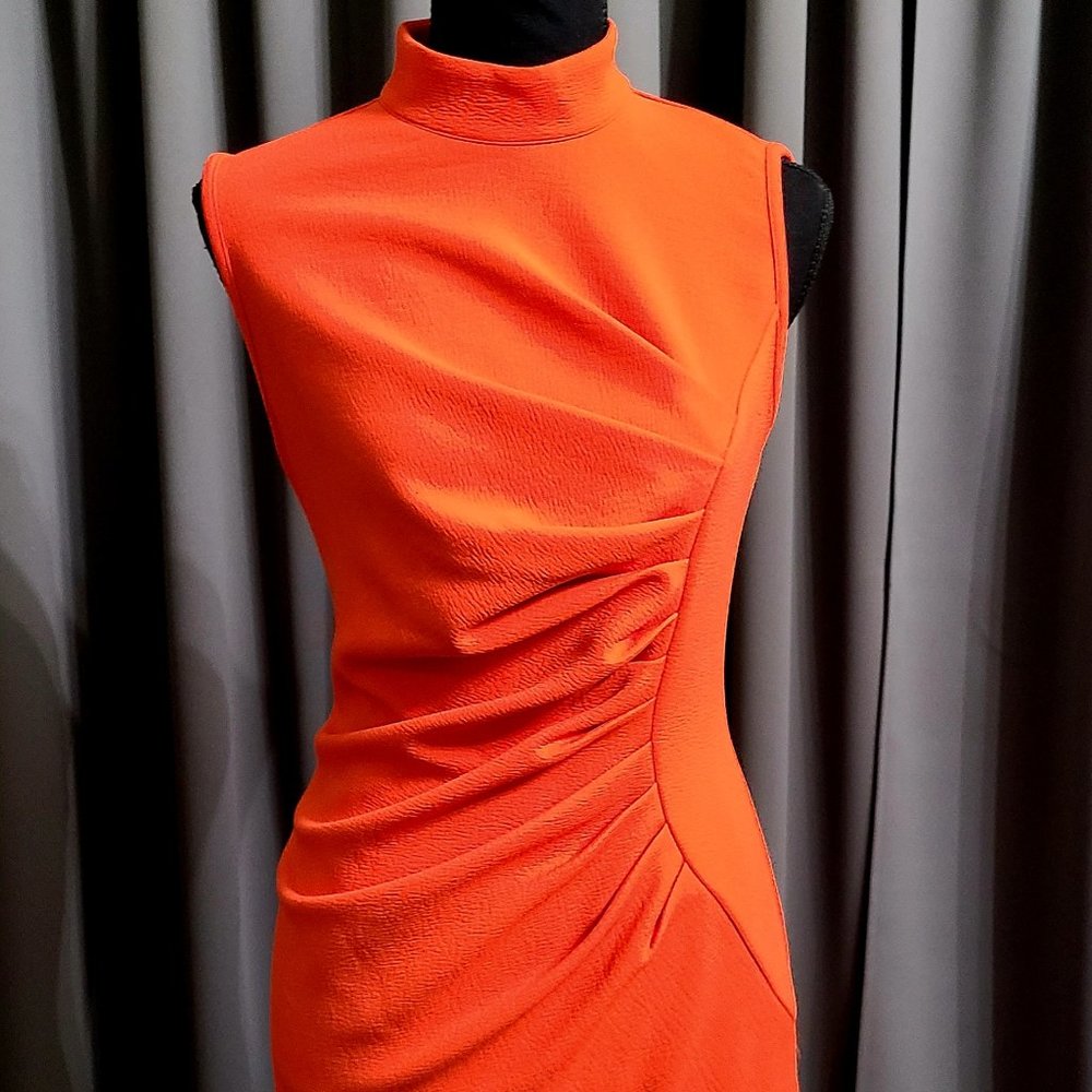 Coral Turtle Neck Sleeveless Dress